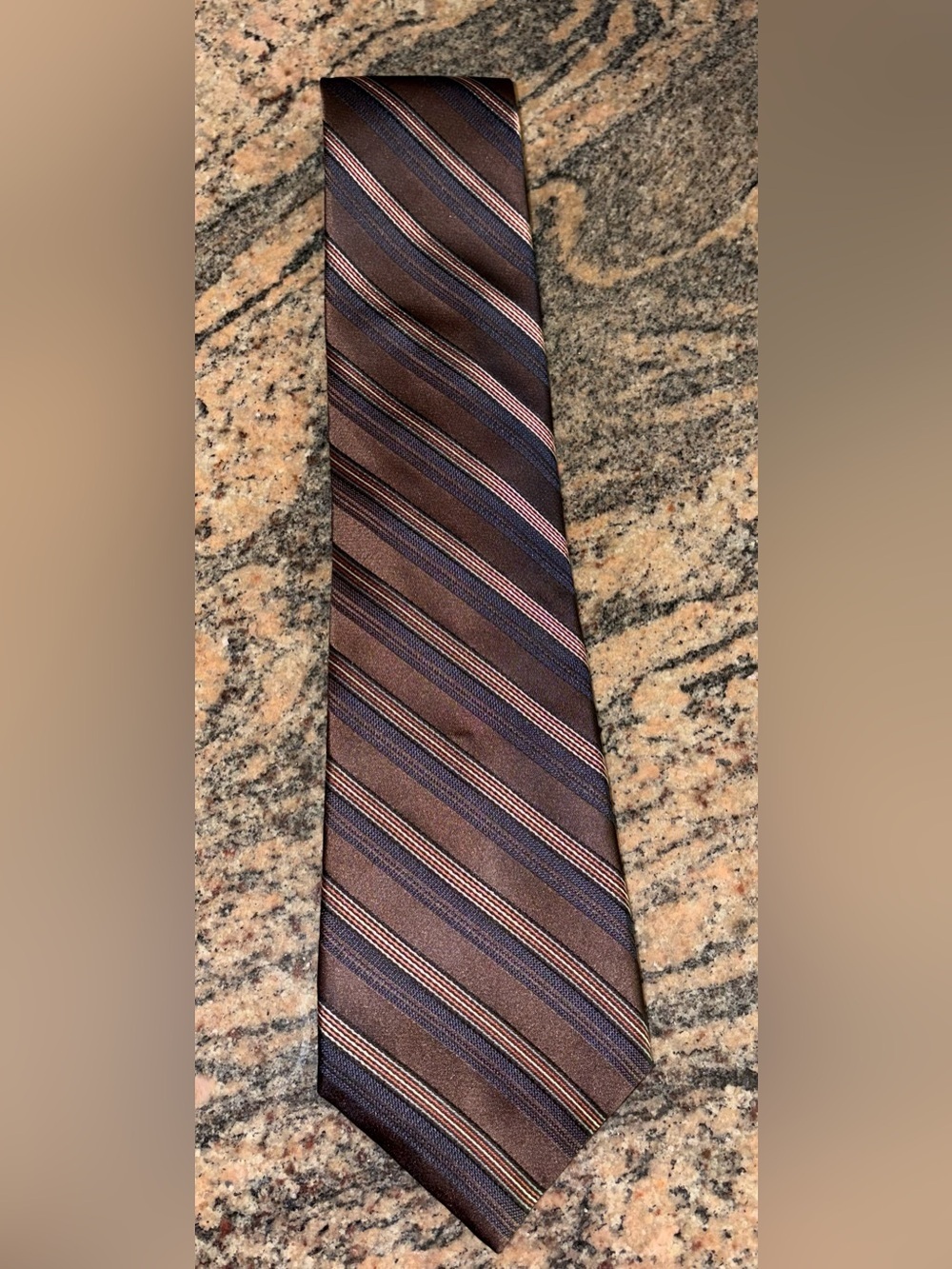 Calvin Klein Brown and Navy Striped Silk Tie